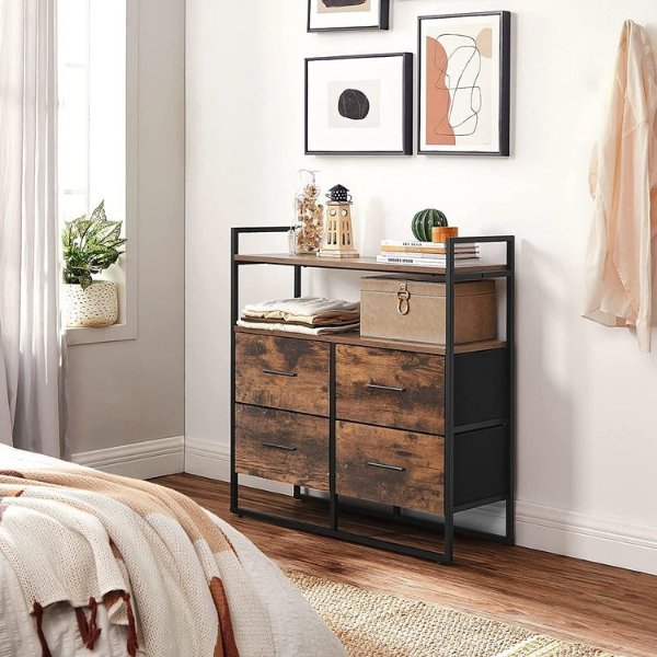 Rustic Brown 4 Drawers Dresser with Shelf