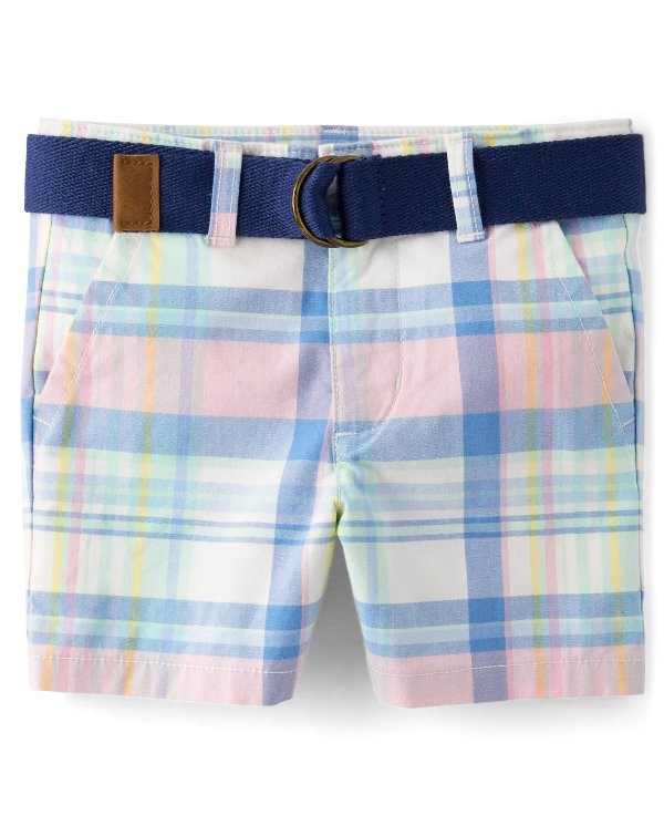 Boys Plaid Belted Canvas Woven Chino Shorts - Spring Celebrations | Gymboree - BLUE JEAN