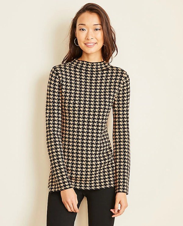 Houndstooth Mock Neck Sweater | Ann Taylor
