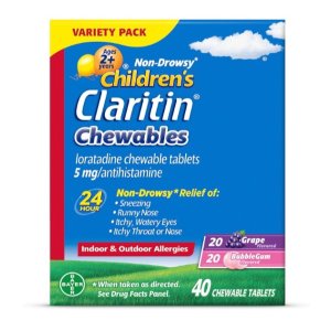 史低价：Claritin 儿童不致困抗过敏咀嚼片40片，水果味