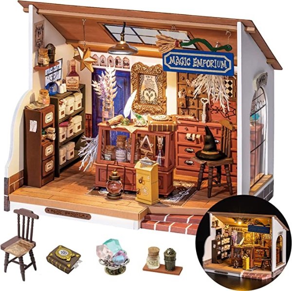 DIY Miniature House Kits, Tiny House for Adults to Build, Mayberry Street Miniature Model Kits with Lights, DIY Crafts/Birthday Gifts/Home Decor for Family and Friends (Kiki's Magic Emporium)