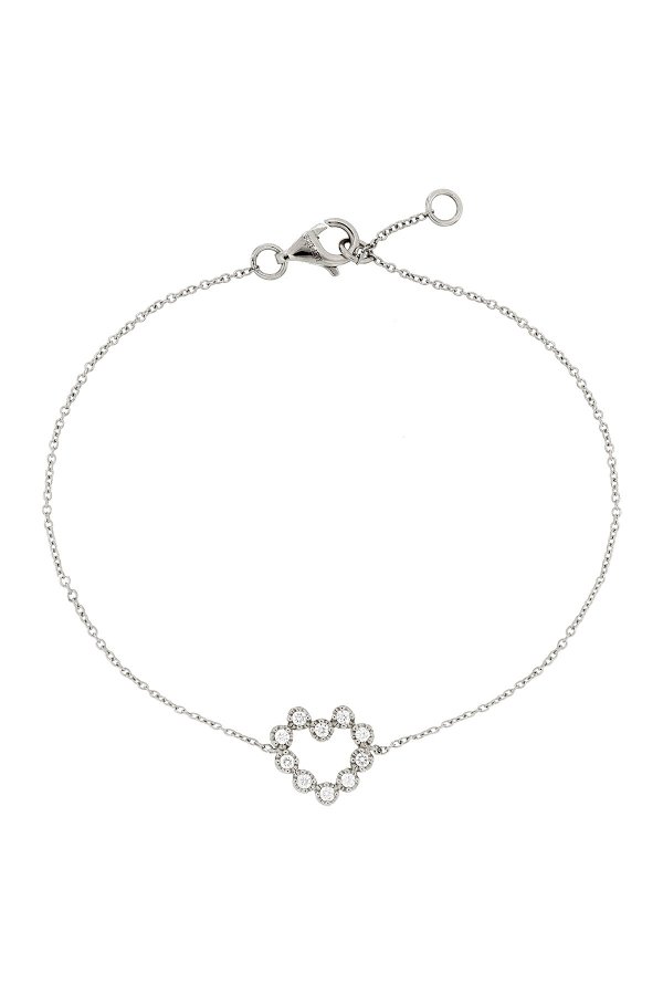 18K White Gold Diamond Open Heart Bracelet - 0.10 ctw