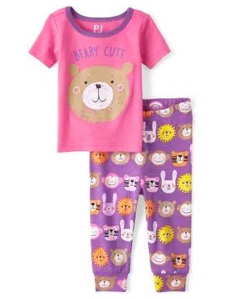 Baby And Toddler Girls Short Sleeve Beary Cute Snug Fit Cotton Pajamas | The Children's Place - ASTER PETAL