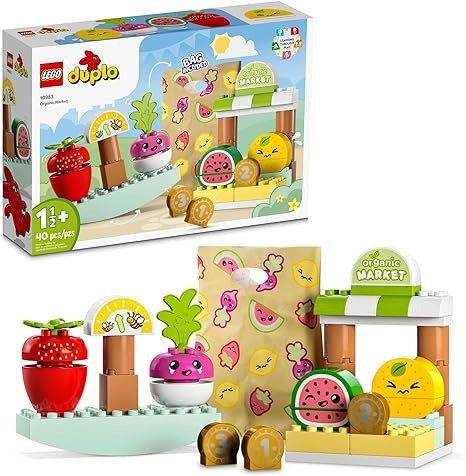 DUPLO My First Organic Market 10983, Fruit and Vegetables Toy Food Set, Learn Numbers, Stacking Educational Toys for Toddlers 18 Months - 3 Years Old
