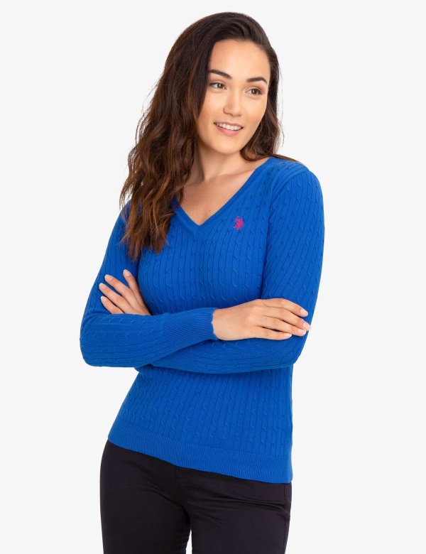 V-NECK CABLE KNIT SWEATER