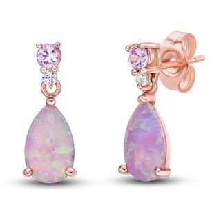 Pink Lab-Created Opal & Pink/White Lab-Created Sapphire Earrings 10K Rose Gold|Kay