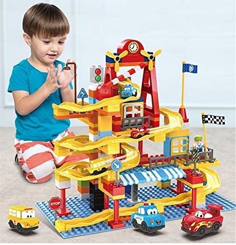 156PCS Marble Run Building Blocks Set for Kids, Marble Race Track for 3+ Year Old Boys and Girls, Big Blocks STEAM Toy Bricks Set Kids Race Track Compatible with All Major Brands