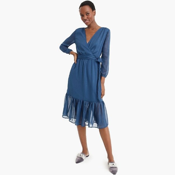 Point Sur faux-wrap dress in Lurex® crinkle chiffon