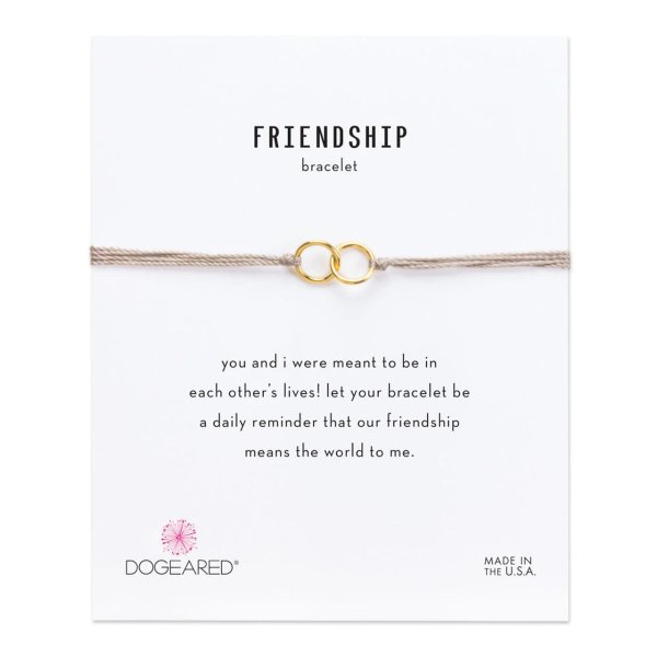 double-linked rings friendship bracelet, taupe silk + gold dipped