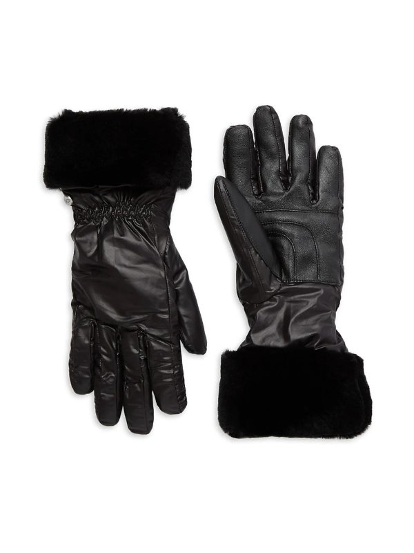 Shearling-Trim Leather-Palm Gloves