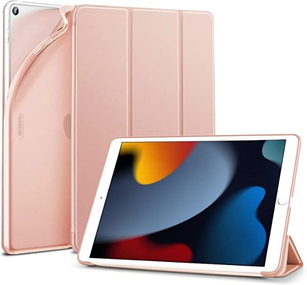 Case Compatible with iPad 9th Generation (2021), 8th Generation (2020), 7th Generation (2019), Slim 10 Inch Case, Shock-Resistant TPU Back, Auto Sleep/Wake, Frosted Rose Gold