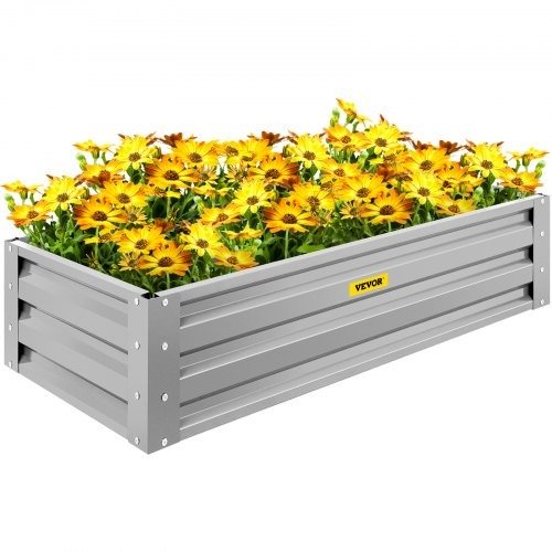 VEVOR Galvanized Raised Garden Bed, 48" x 24" x 10" Metal Planter Box, Light Gray Steel Plant Raised Garden Bed Kit, Planter Boxes Outdoor | VEVOR US