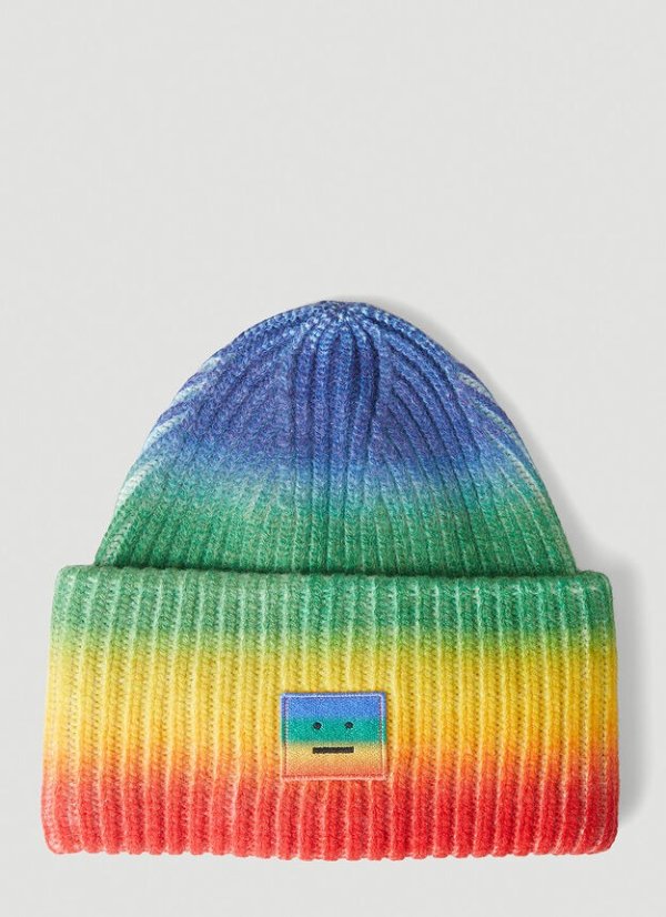 Rainbow Face Patch Beanie Hat in Multicolour