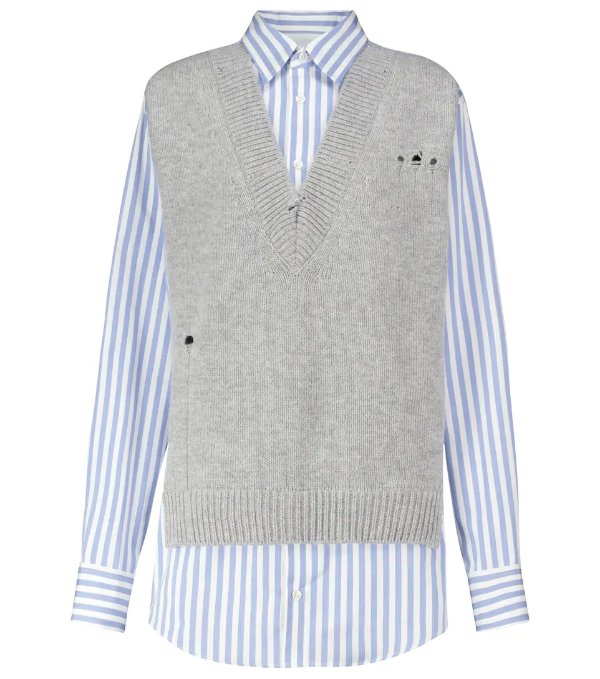 Layered striped cotton and wool shirt