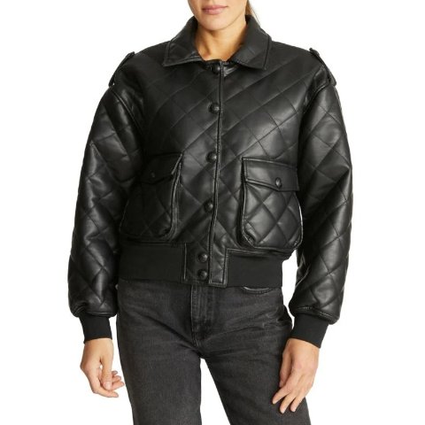 Quilted Vegan Leather Bomber Jacket