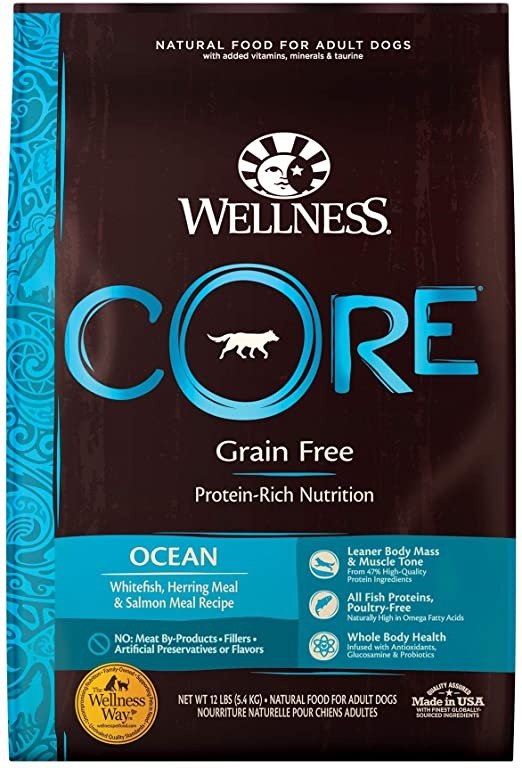 Natural Grain Free Dry Dog Food, Ocean Whitefish, Herring & Salmon, 12-Pound Bag
