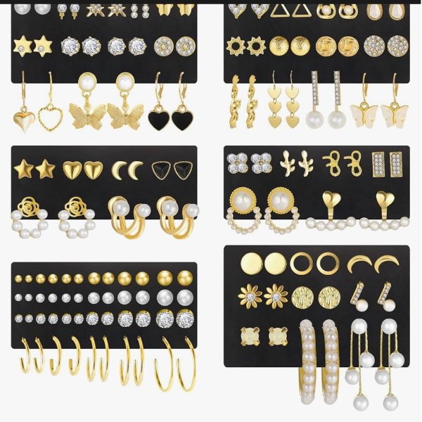 Amazon 68 Pairs Gold Stud Earrings for Women Multipack