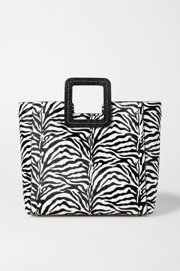 Shirley leather-trimmed zebra-print calf hair tote