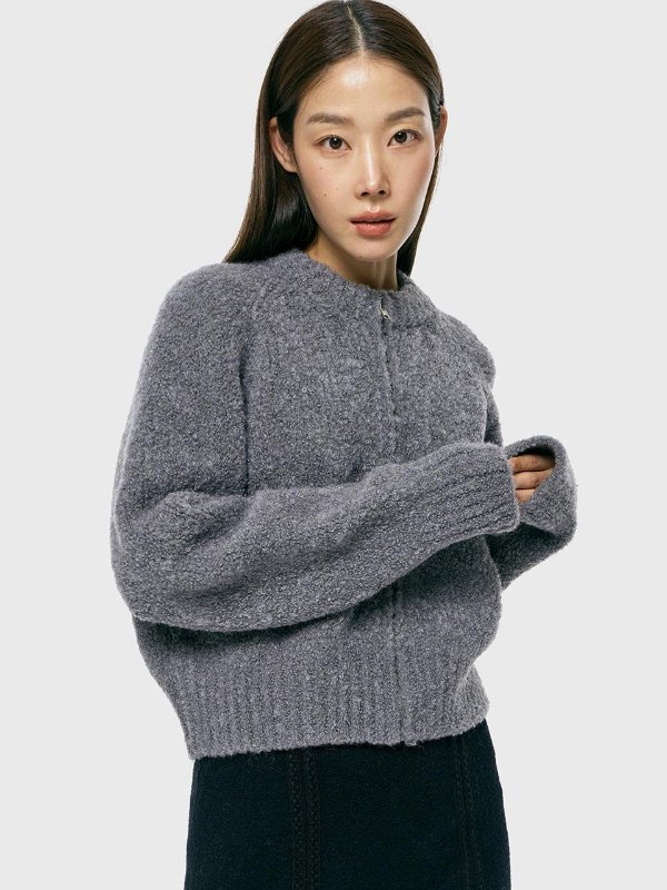 Boucle Zip-Up Knit_Charcoal Gray