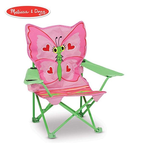 Bella Butterfly Child's Outdoor Chair (Easy to Open, Handy Cup Holder, Cleanable Materials, Carrying Bag, 23.7" H x 6.7" W x 6.7" L)