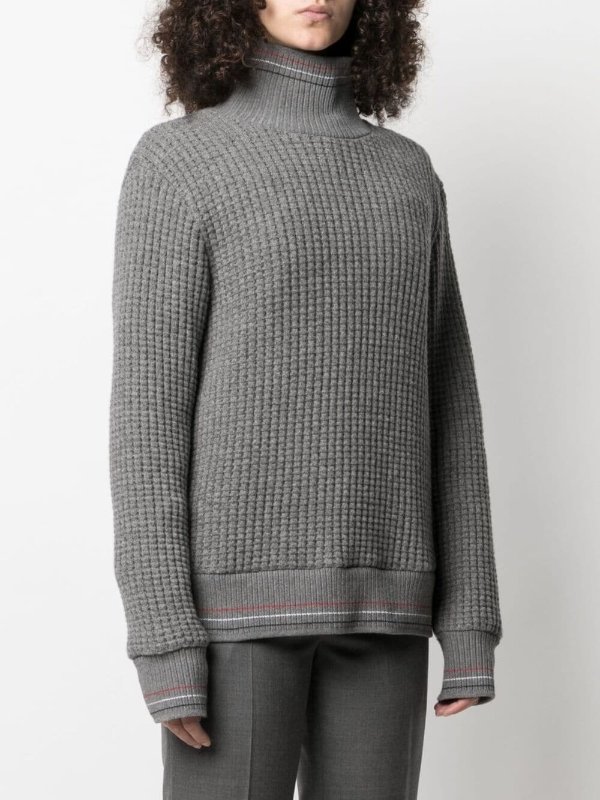 waffle-knit roll-neck jumper