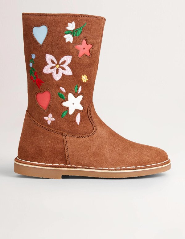 Tall Boots - Embroidered Tan Suede | Boden US