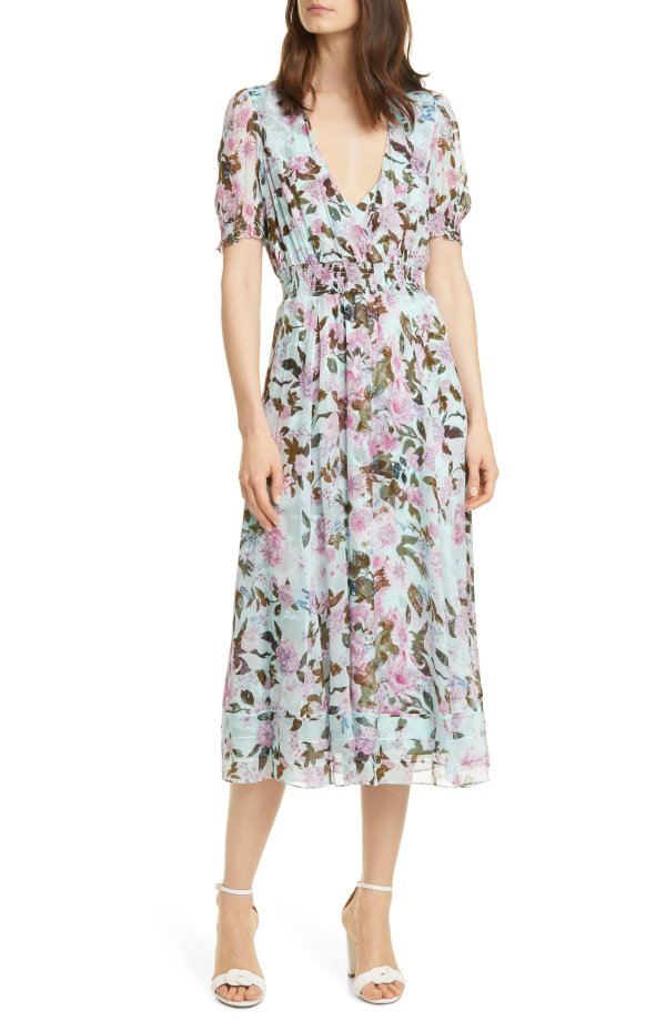 Palmer Floral Print Silk Midi Dress