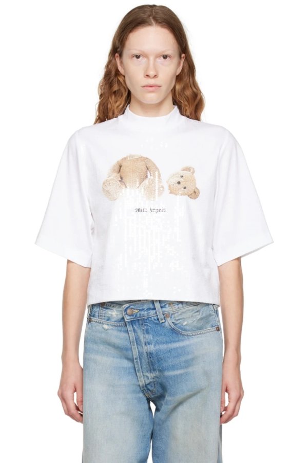 White Sequin Bear T-Shirt