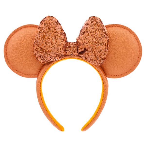 Minnie Mouse Ear Headband with Sequined Bow for Adults – Peach Punch