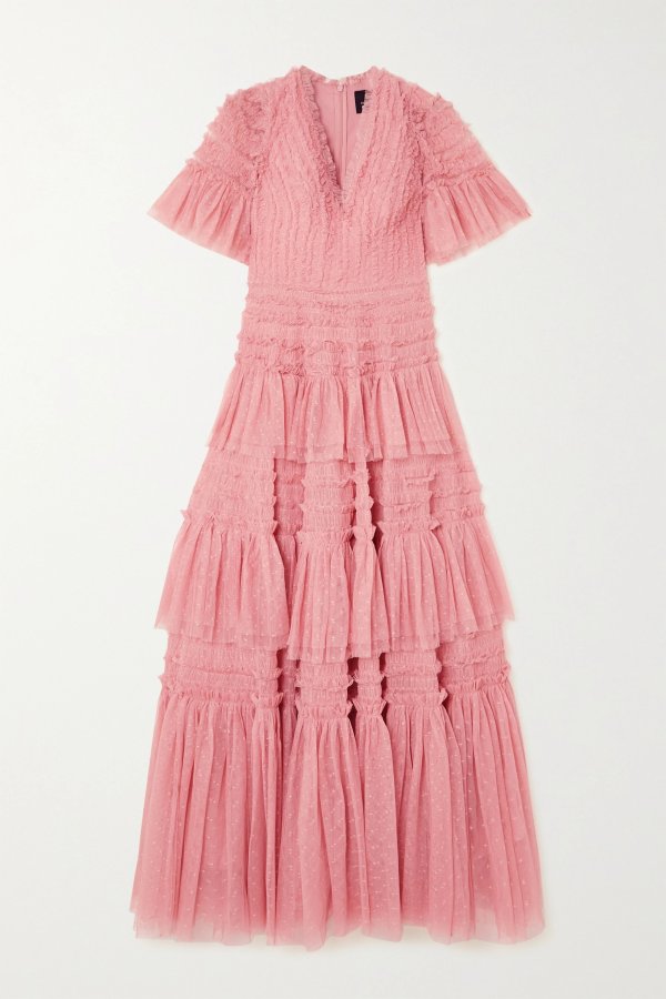 Clarabelle ruffled tiered point d'esprit gown