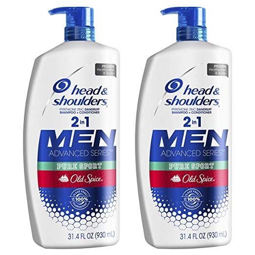 Head and Shoulders, Shampoo and Conditioner 2 in 1, Anti Dandruff, Pure Sport , 31.4 Fl Oz, Pack of 2