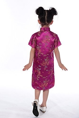 Girls Chinese Dragon Phoenix Qipao Cheongsam Dress