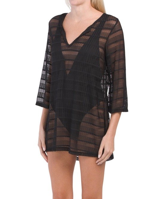 Made In Usa Long Sleeve V-neck Mesh Tunic Swim Cover-up | Cover Ups | Marshalls