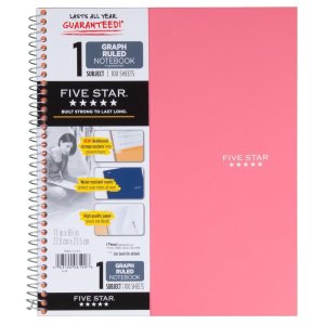 Five Star Spiral Notebook, Graph Ruled, 1 Subject, 8.5 x 11 Inches, 100 Sheets