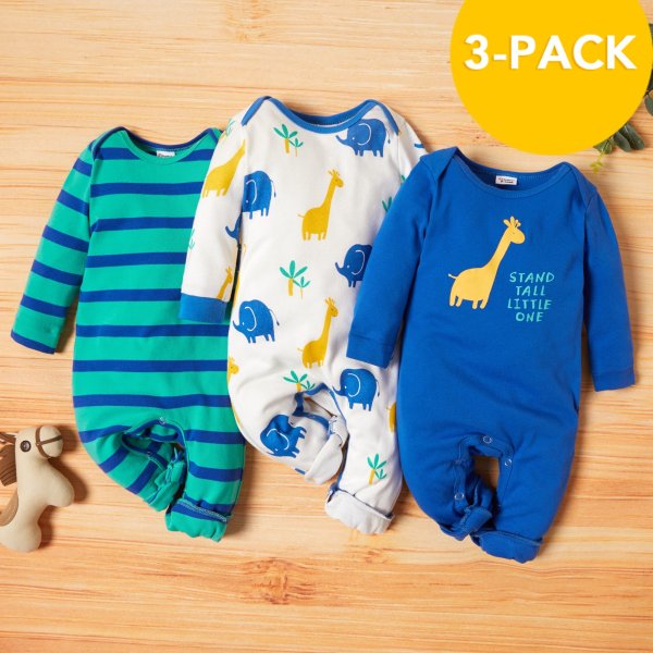 3-pack Baby Giraffe Jumpsuits Set