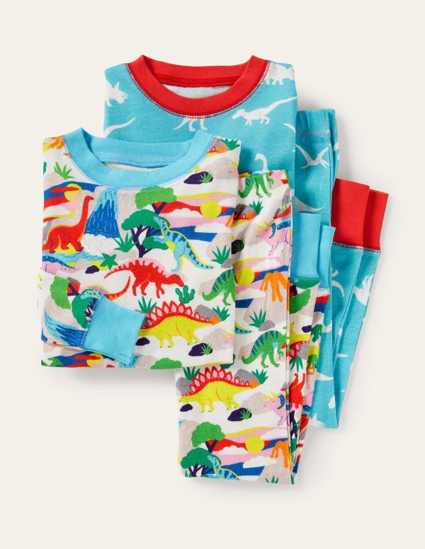 Cosy Twin Pack Long Pajamas - Ivory Multi Dino Sunset | Boden US