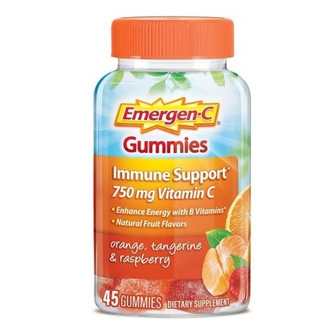 750mg Vitamin C Gummies for Adults, Immunity Gummies with B Vitamins, Gluten Free, Orange, Tangerine and Raspberry Flavors - 45 Count (6 Pack)