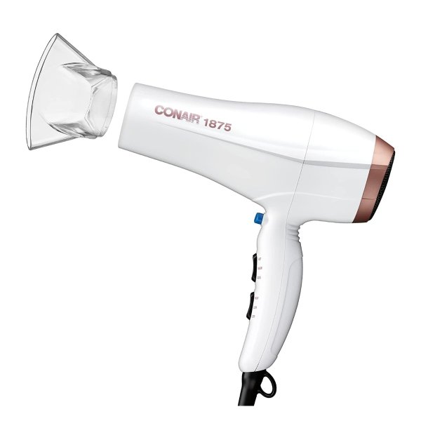Conair 1875 Watt Double Ceramic Hair Dryer with Ionic Conditioning, White/Rose Golden Star