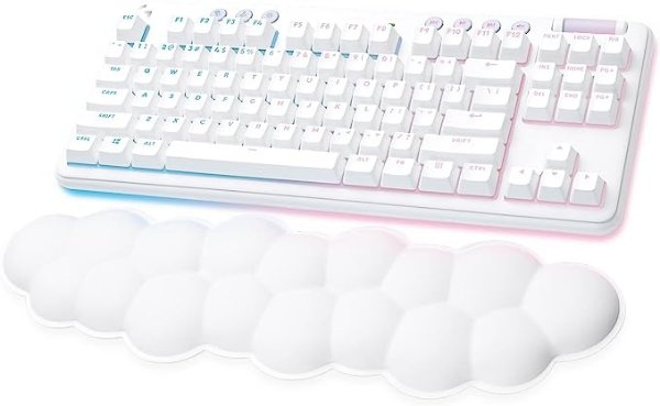G715 Wireless Mechanical Gaming Keyboard with LIGHTSYNC RGB Lighting, Lightspeed, Clicky Switches (GX Blue), and Keyboard Palm Rest, PC and Mac Compatible, White Mist