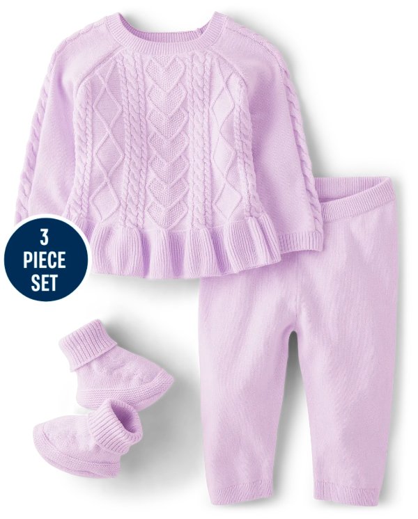 Baby Girls Cable Knit Sweater 3-Piece Outfit Set - Homegrown by Gymboree - lt grape mist