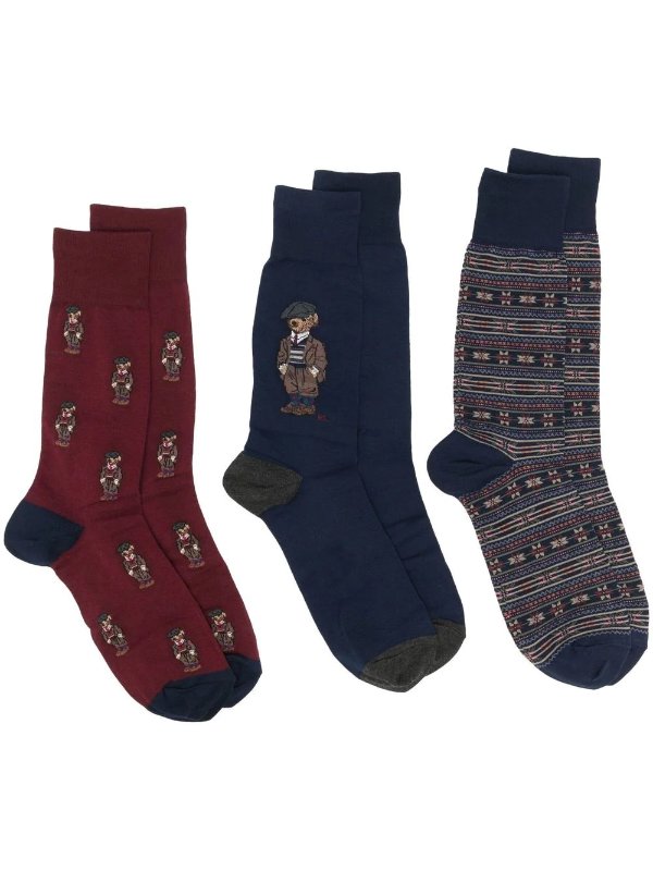 three-pack Polo Bear ankle socks