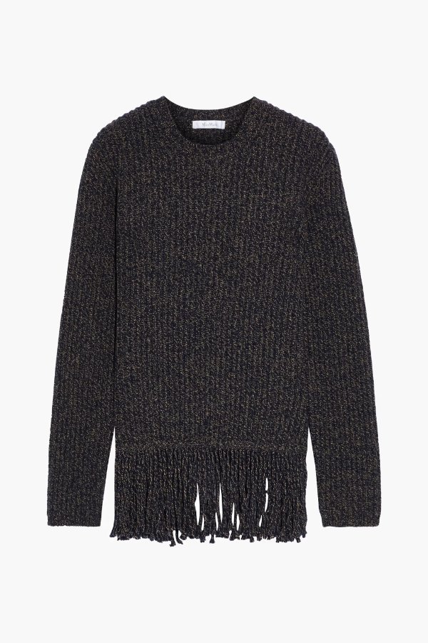 Femme fringed marled ribbed wool and cashmere-blend sweater