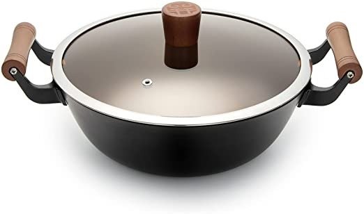 WANGYUANJI Cast Iron Stock Pot,Cast Iron Multi Cooker Stock Pot For Frying,Cooking,Baking & Broiling on Induction,Electric,Gas,Premium Soup Pot with Dual Handle&Glass Lid,11.81 inches (30cm)