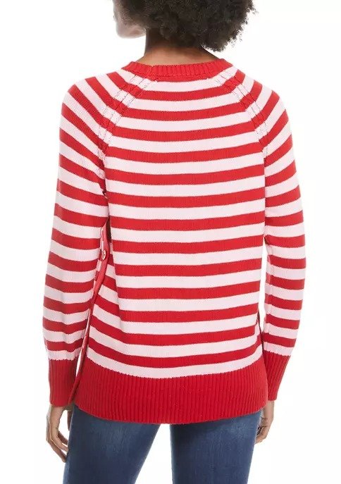 Women's Long Sleeve Side Button Striped Sweater