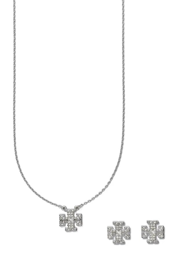 Kira Pave Pendant Necklace & Stud Earrings Set
