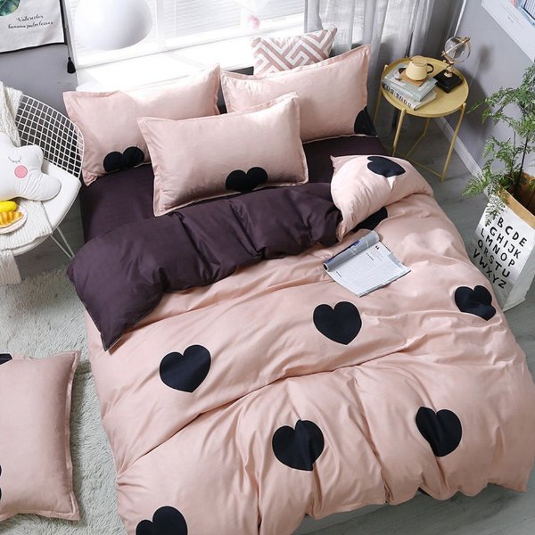 4-PCS Pink Heart Cover Set Bedding Sets Comfort Cover Pillow Cases