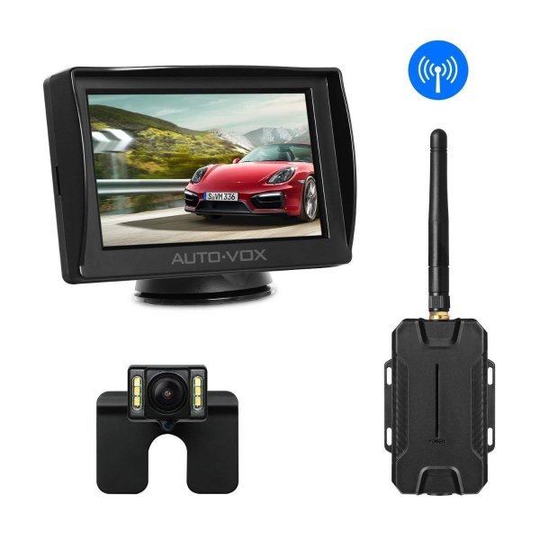 AUTO-VOX M1W Wireless Backup Camera Kit,IP 68 Waterproof LED Super Night Vision License Plate Reverse Rear View Back Up Car Camera,4.3'' TFT LCD Rearview Monitor