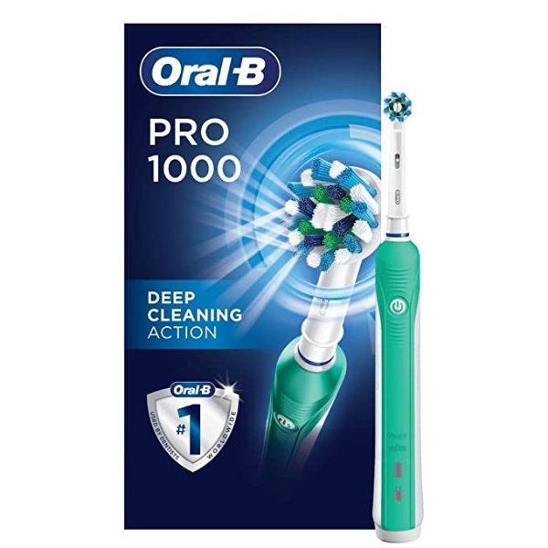 1000 CrossAction Electric Toothbrush, Green, Powered by Braun