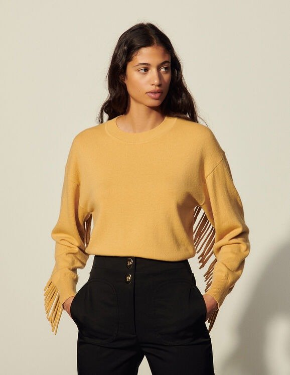 Wool and cashmere sweater with fringing