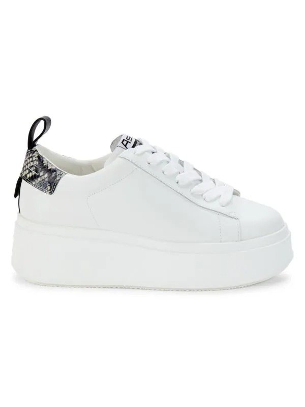 Move Snakeskin Embossed Trim Leather Sneakers